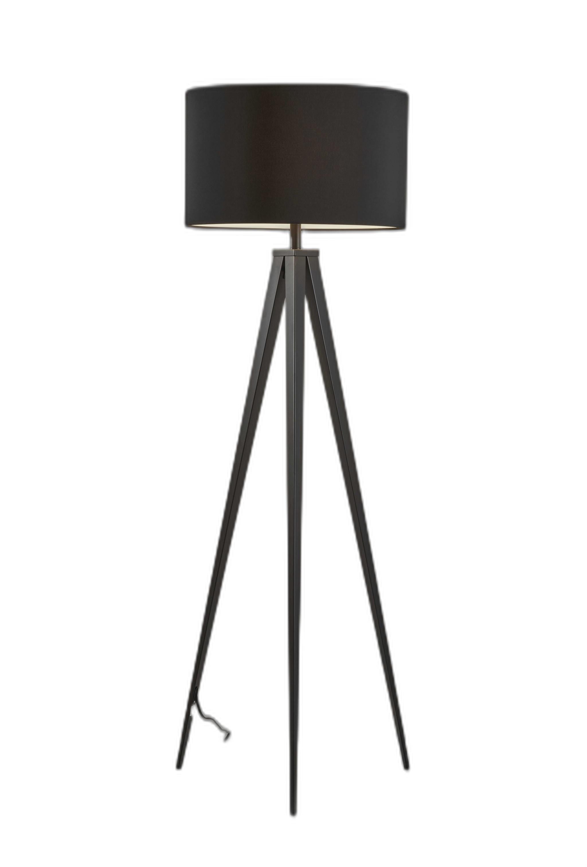 62" Black Tripod Floor Lamp With Black Fabric Drum Shade-Floor Lamps-DECOROLALA