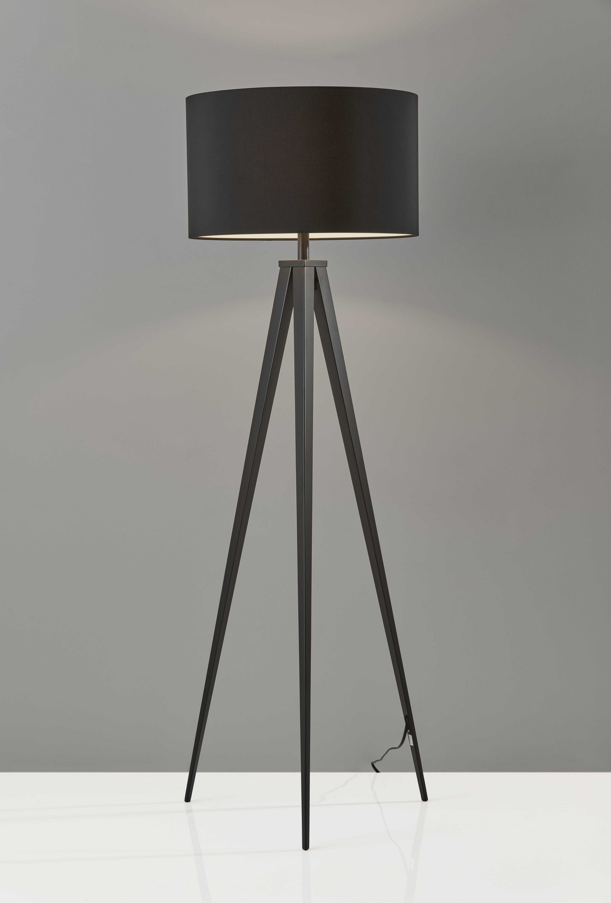 62" Black Tripod Floor Lamp With Black Fabric Drum Shade-Floor Lamps-DECOROLALA