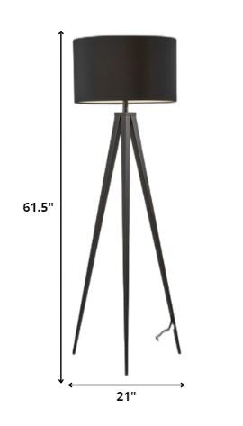 62" Black Tripod Floor Lamp With Black Fabric Drum Shade-Floor Lamps-DECOROLALA