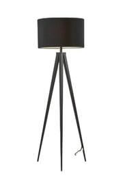 62" Black Tripod Floor Lamp With Black Fabric Drum Shade-Floor Lamps-DECOROLALA