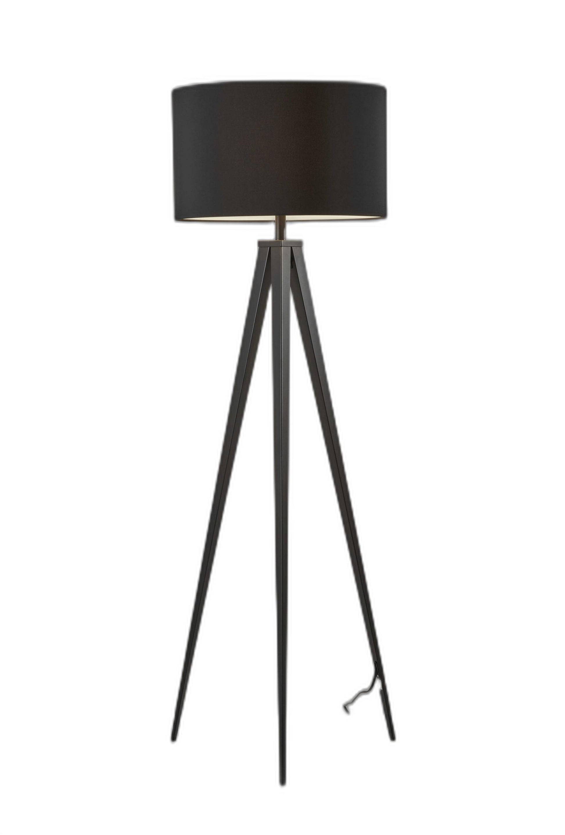 62" Black Tripod Floor Lamp With Black Fabric Drum Shade-Floor Lamps-DECOROLALA