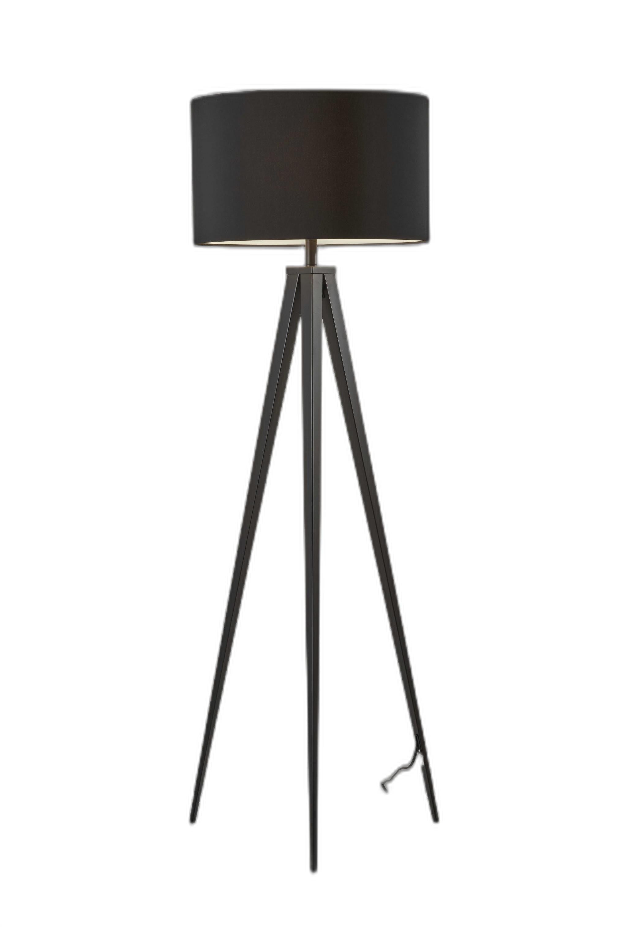62" Black Tripod Floor Lamp With Black Fabric Drum Shade-Floor Lamps-DECOROLALA