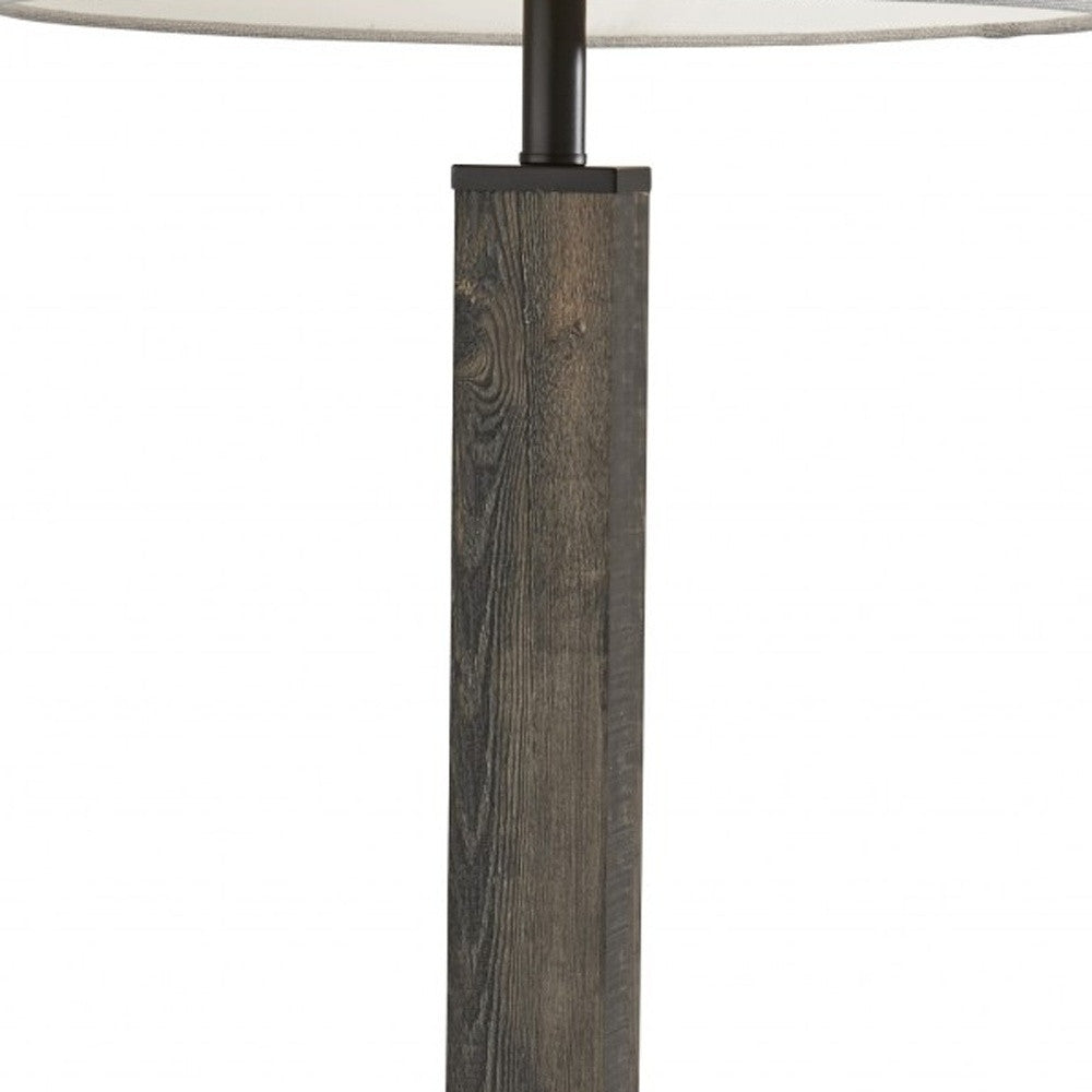 62" Black Wood And Metal Floor Lamp With Light Gray Fabric Drum Shade-Floor Lamps-DECOROLALA