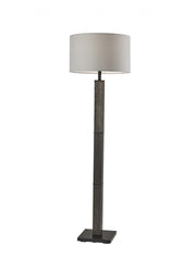 62" Black Wood And Metal Floor Lamp With Light Gray Fabric Drum Shade-Floor Lamps-DECOROLALA