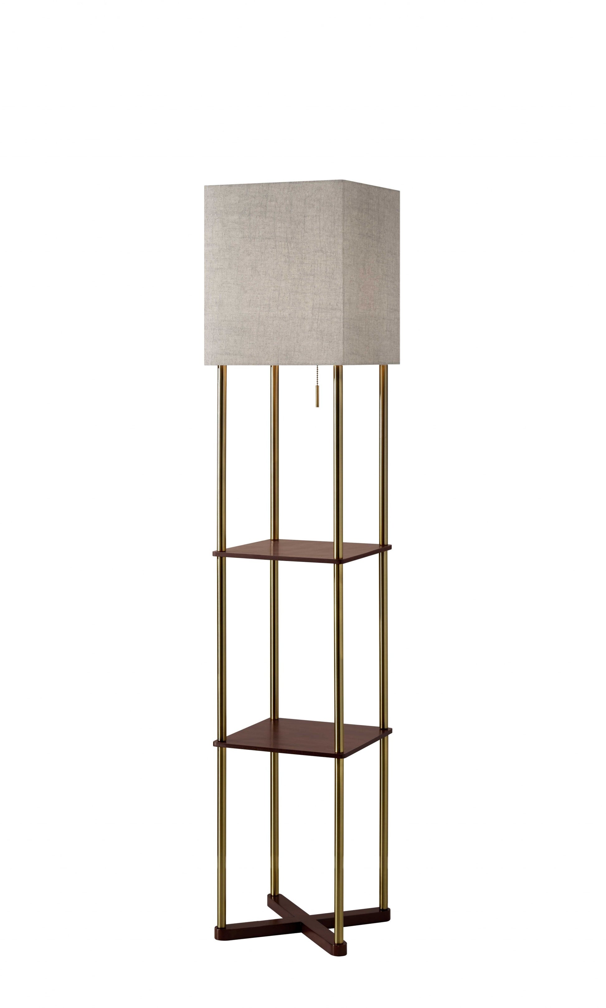 62" Brass Column Floor Lamp With Gray Fabric Square Shade-Floor Lamps-DECOROLALA