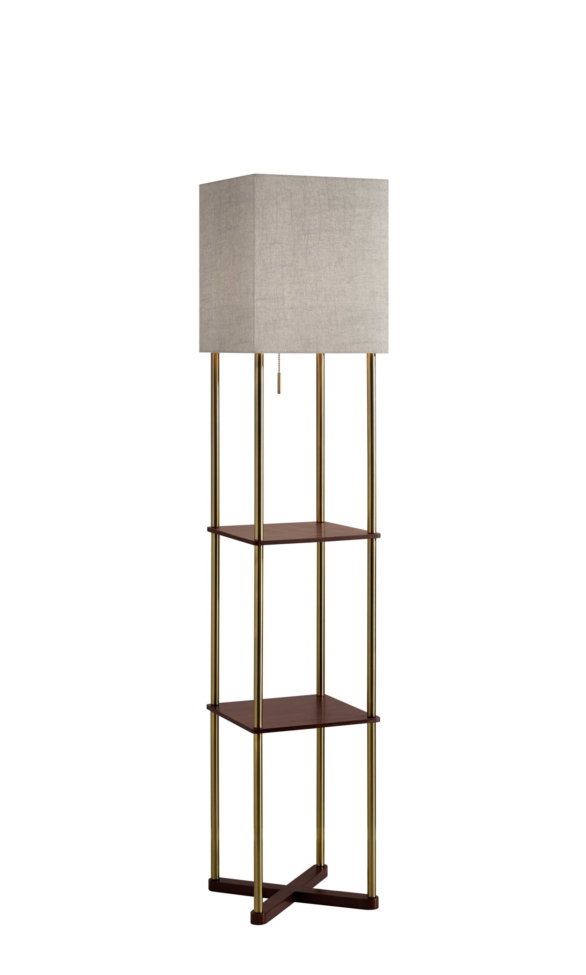 62" Brass Column Floor Lamp With Gray Fabric Square Shade-Floor Lamps-DECOROLALA