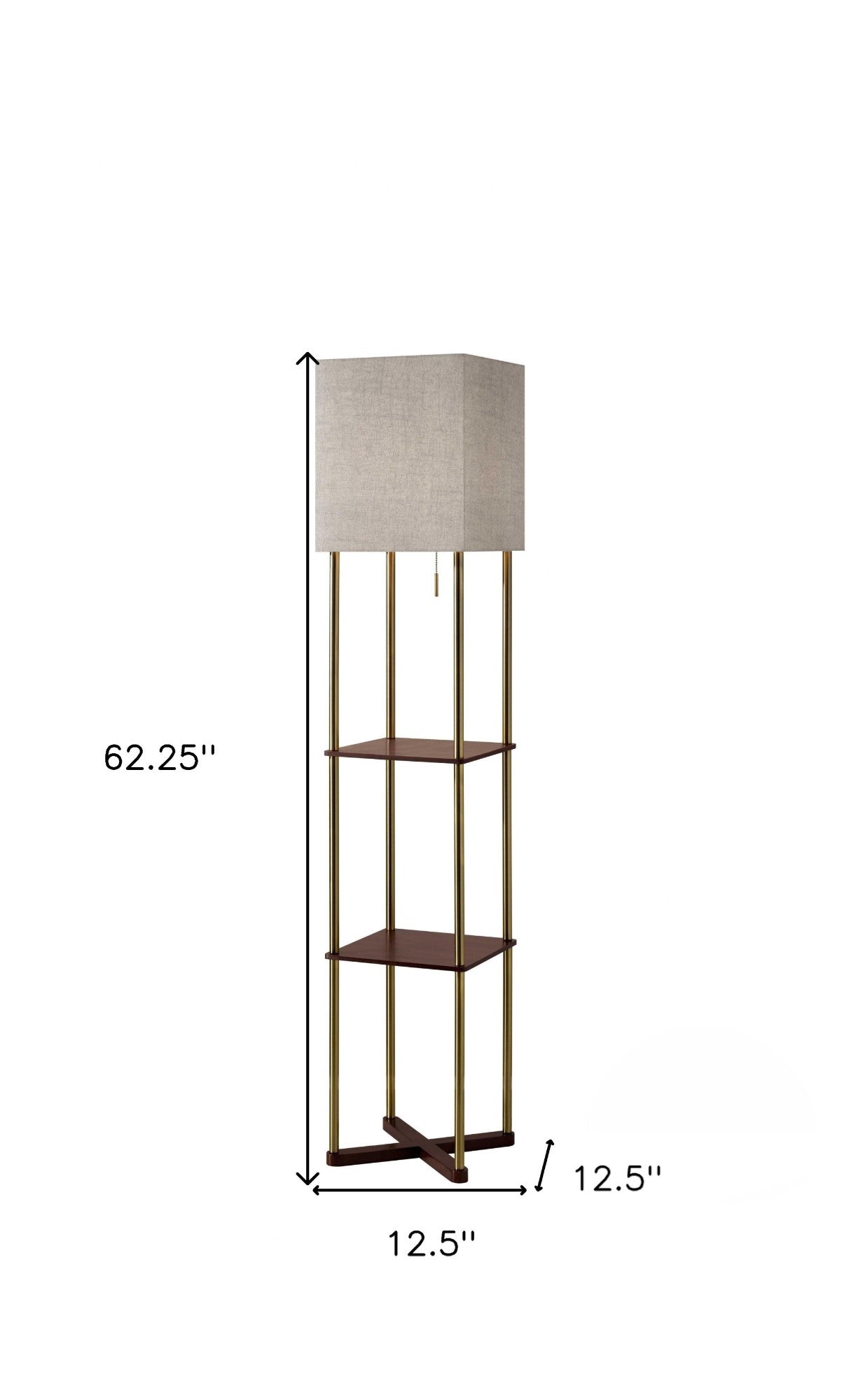 62" Brass Column Floor Lamp With Gray Fabric Square Shade-Floor Lamps-DECOROLALA