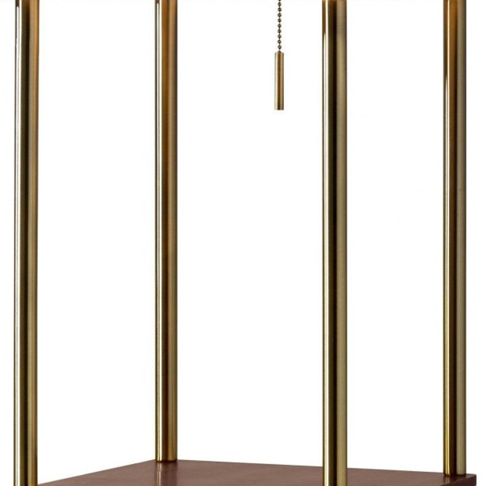 62" Brass Column Floor Lamp With Gray Fabric Square Shade-Floor Lamps-DECOROLALA