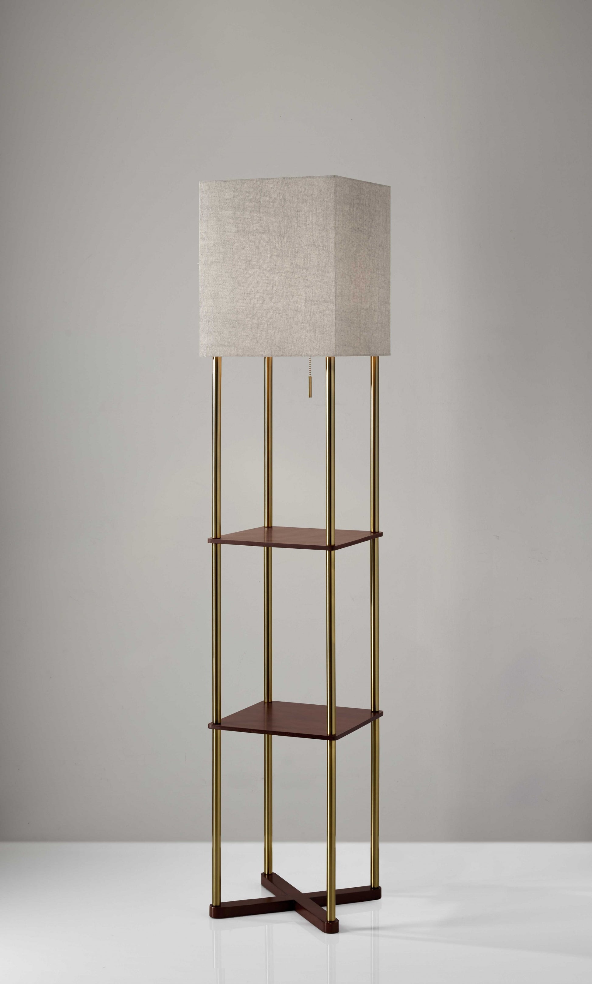 62" Brass Column Floor Lamp With Gray Fabric Square Shade-Floor Lamps-DECOROLALA