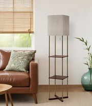 62" Brass Column Floor Lamp With Gray Fabric Square Shade-Floor Lamps-DECOROLALA