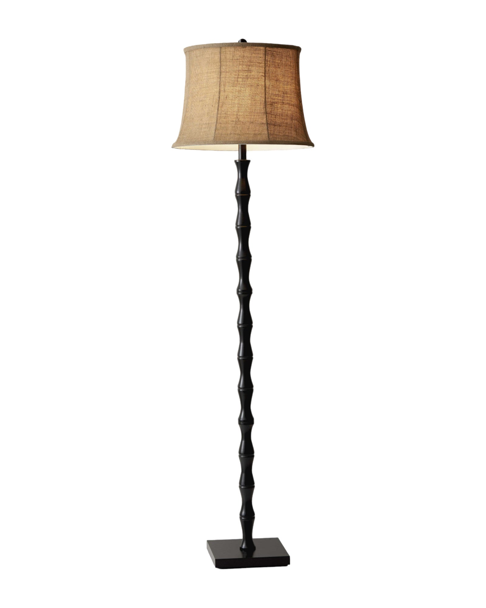 62" Brown And Black Floor Lamp With Beige Burlap Shade-Floor Lamps-DECOROLALA