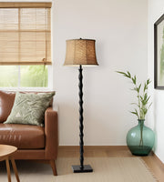 62" Brown And Black Floor Lamp With Beige Burlap Shade-Floor Lamps-DECOROLALA