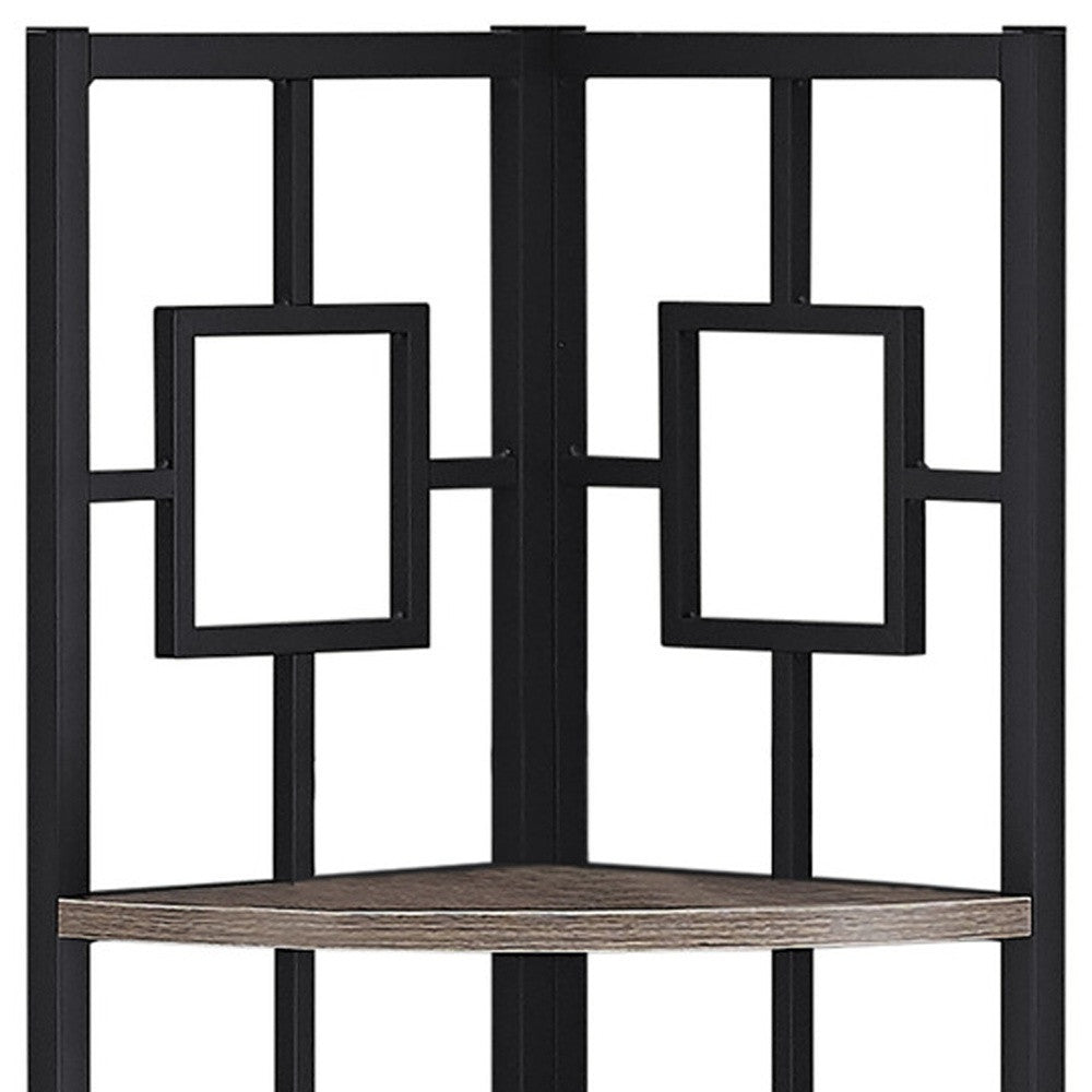 62" Dark Taupe Metal Corner Bookcase-Bookcases-DECOROLALA