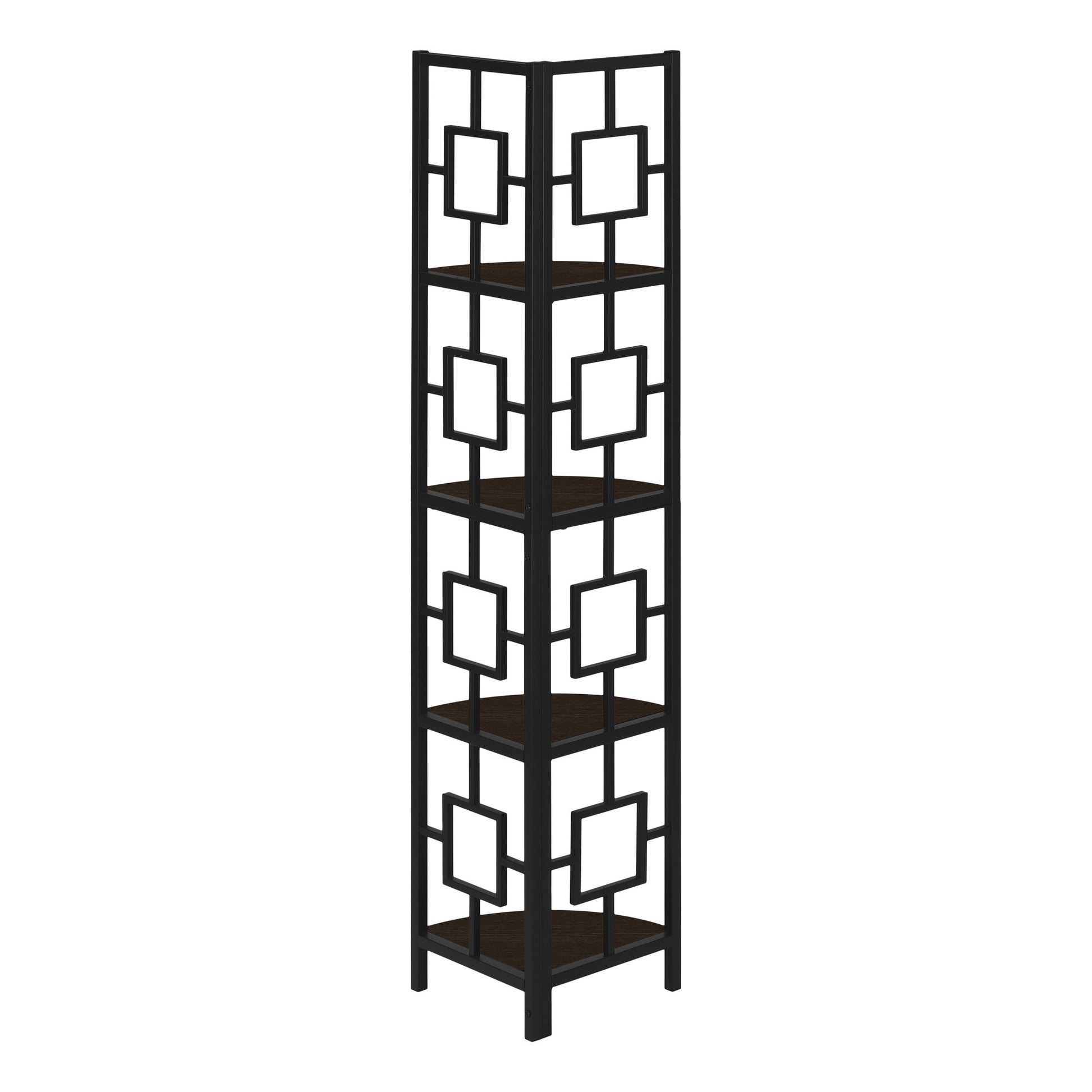 62" Espresso Metal Corner Bookcase-Bookcases-DECOROLALA