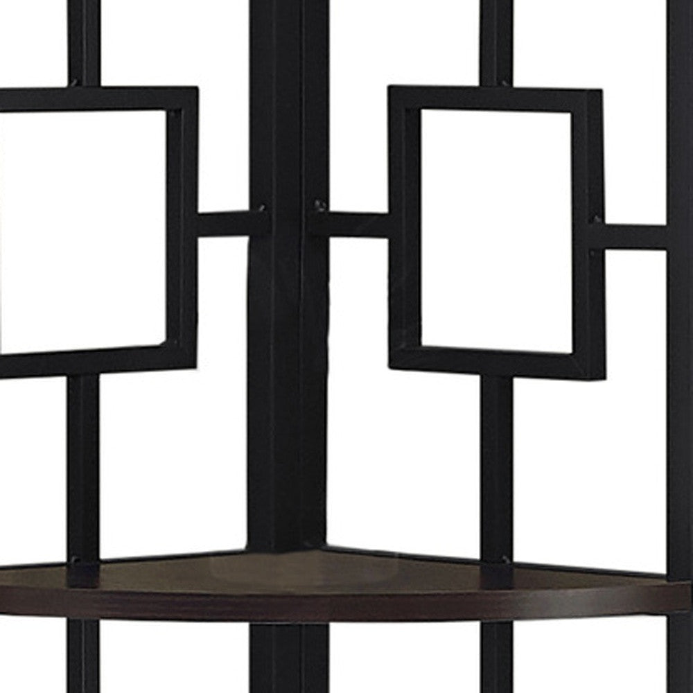 62" Espresso Metal Corner Bookcase-Bookcases-DECOROLALA