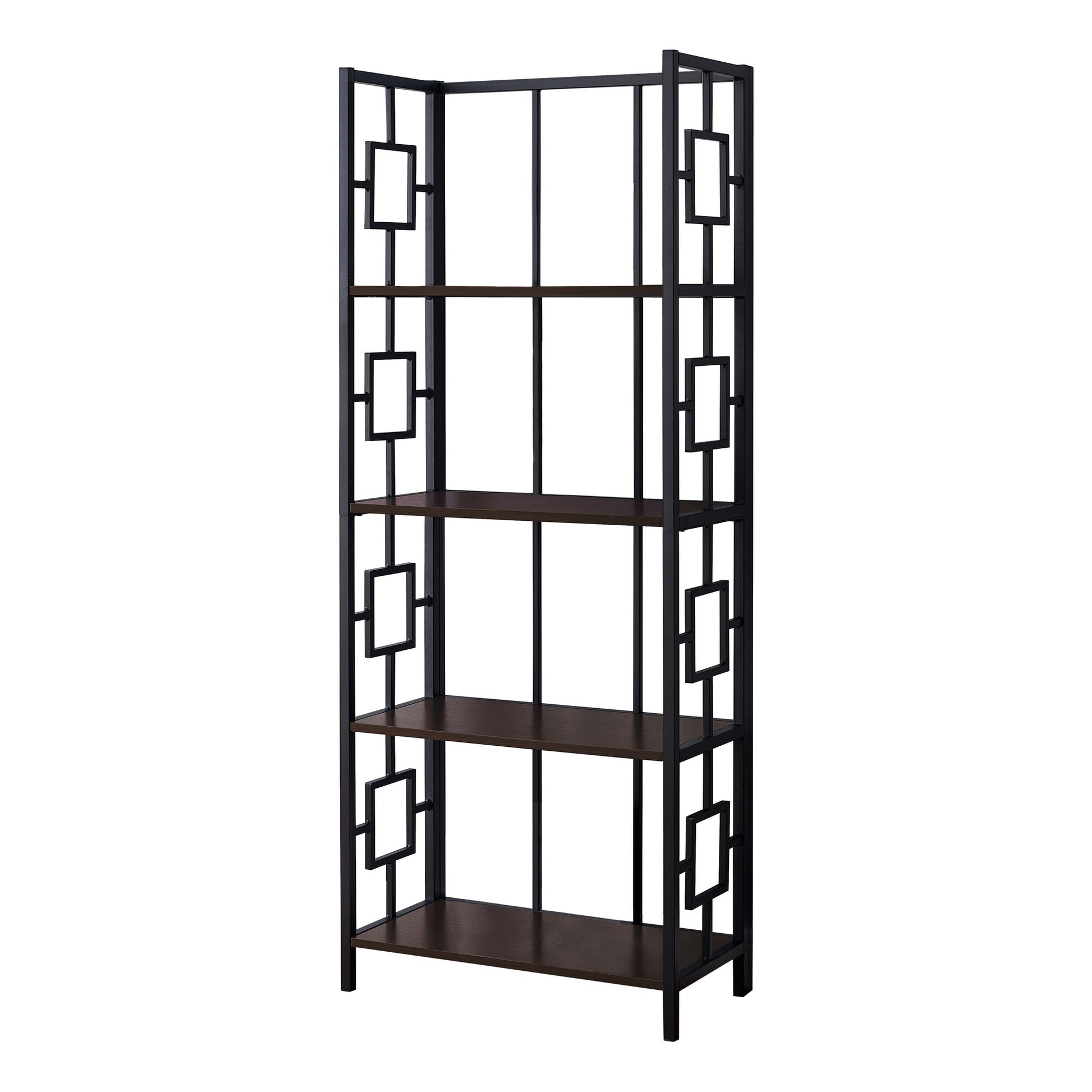 62" Espresso Metal Geometric Bookcase-Bookcases-DECOROLALA