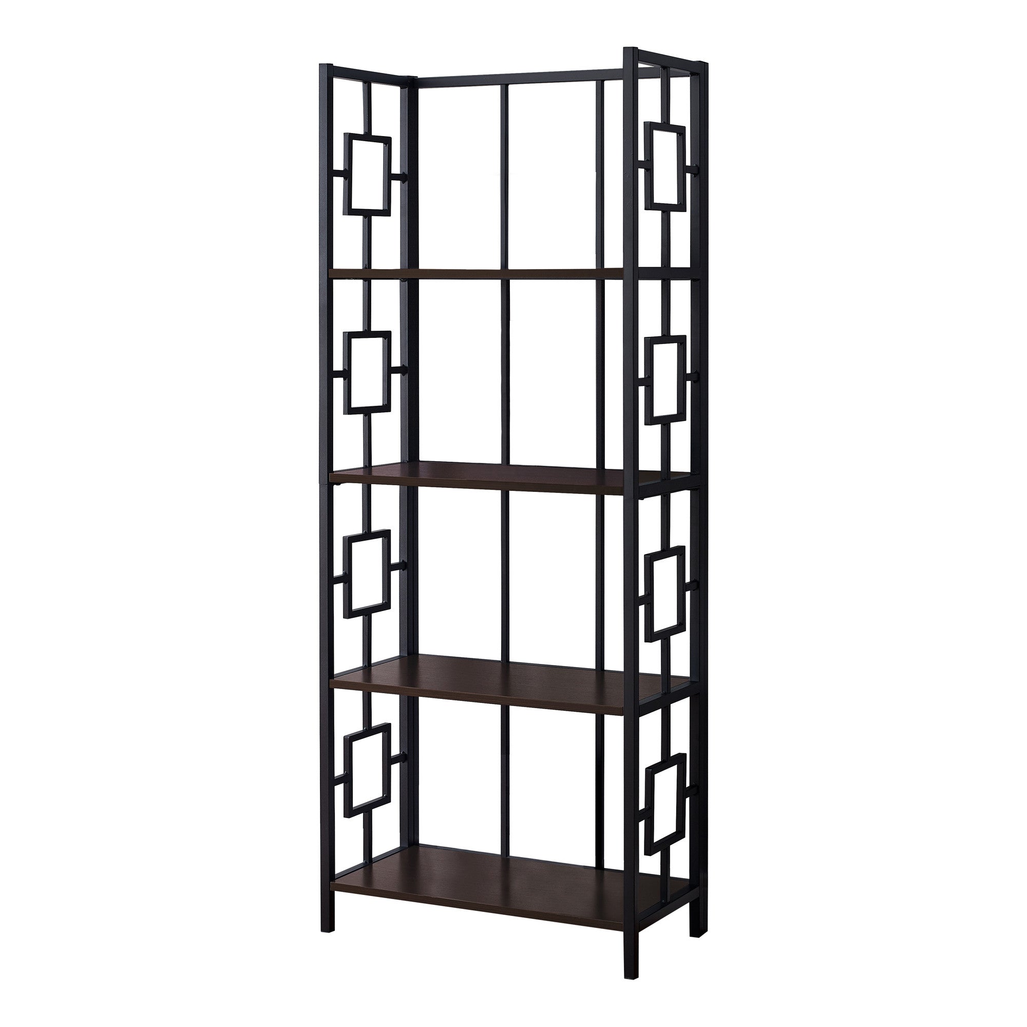 62" Espresso Metal Geometric Bookcase-Bookcases-DECOROLALA