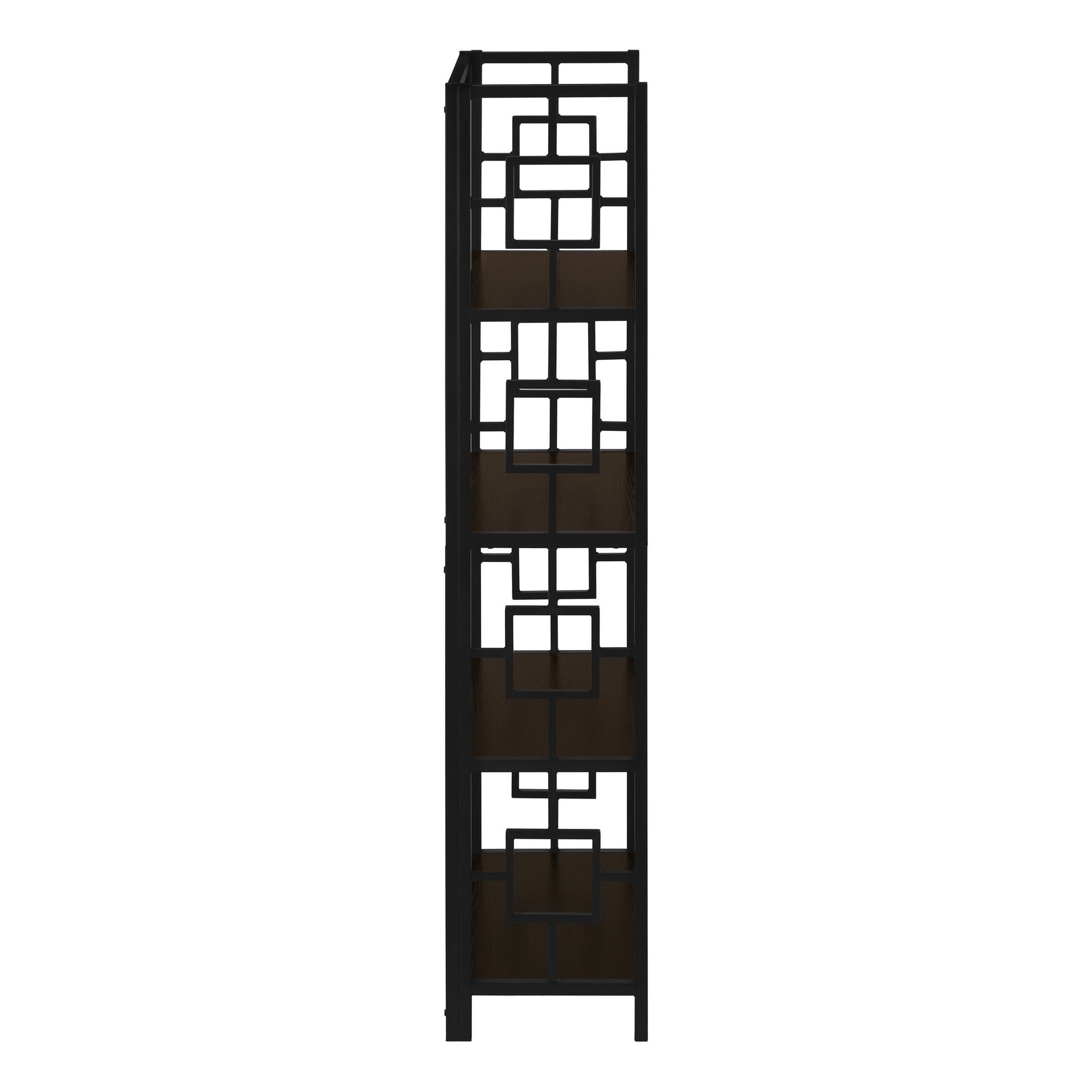 62" Espresso Metal Geometric Bookcase-Bookcases-DECOROLALA