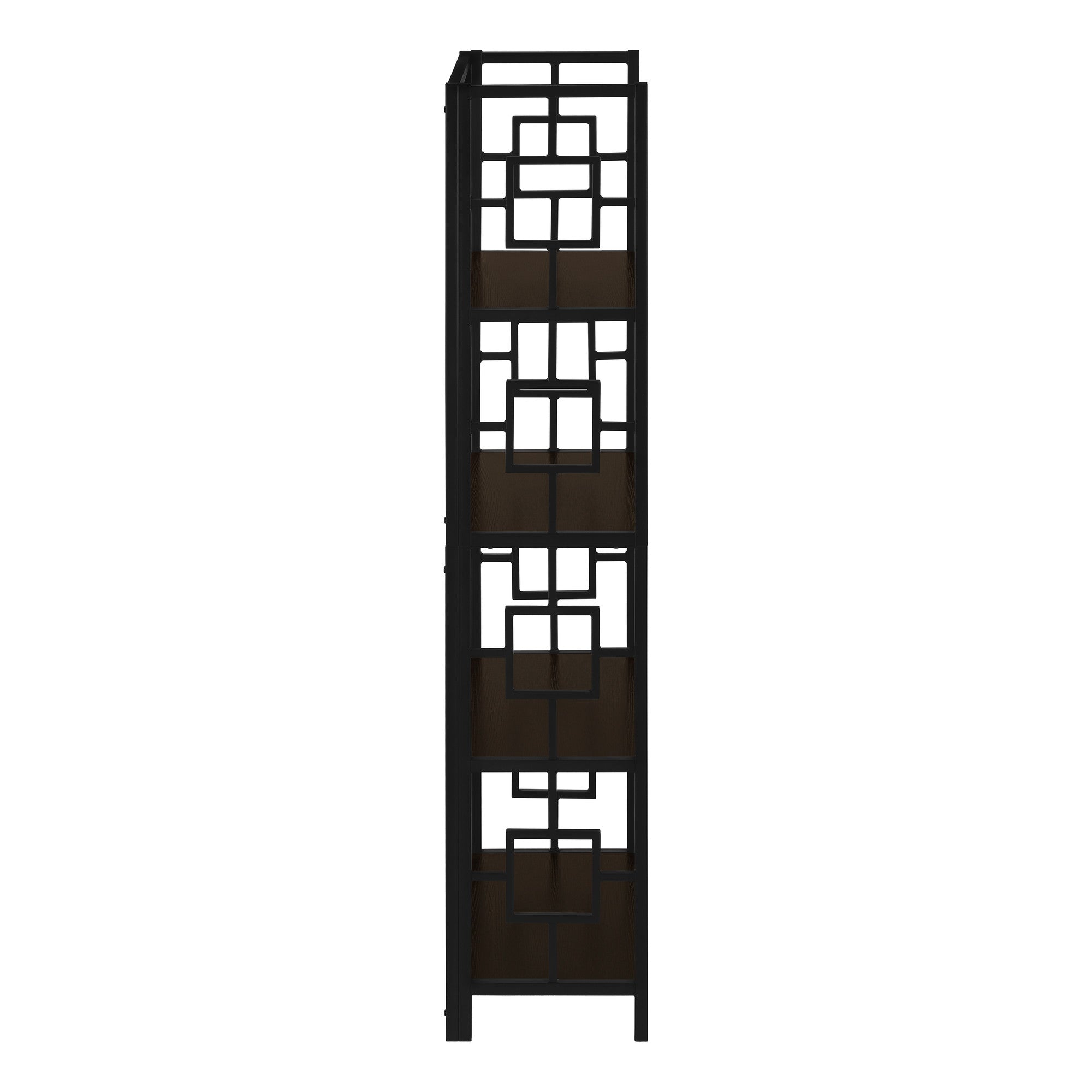 62" Espresso Metal Geometric Bookcase-Bookcases-DECOROLALA