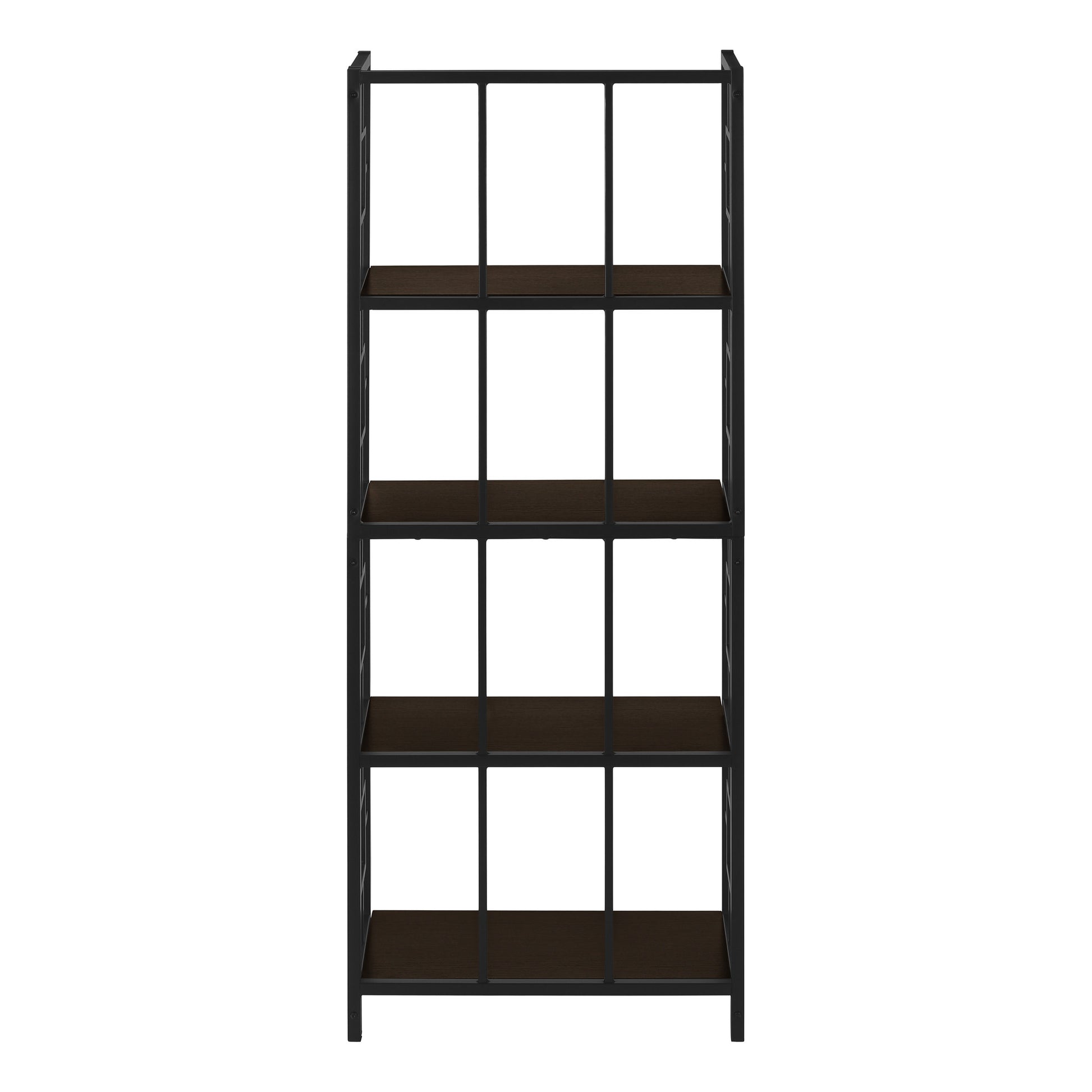 62" Espresso Metal Geometric Bookcase-Bookcases-DECOROLALA