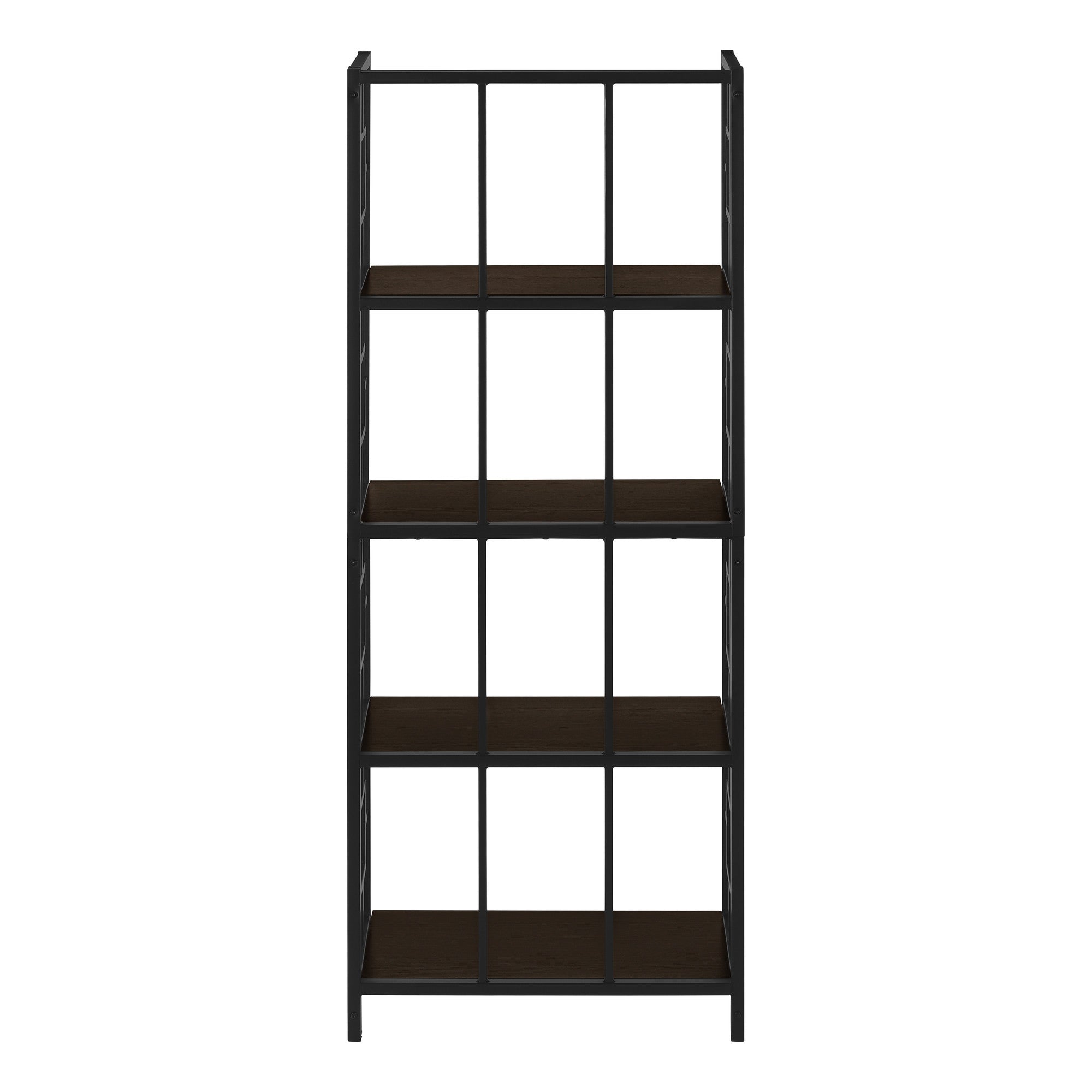 62" Espresso Metal Geometric Bookcase-Bookcases-DECOROLALA