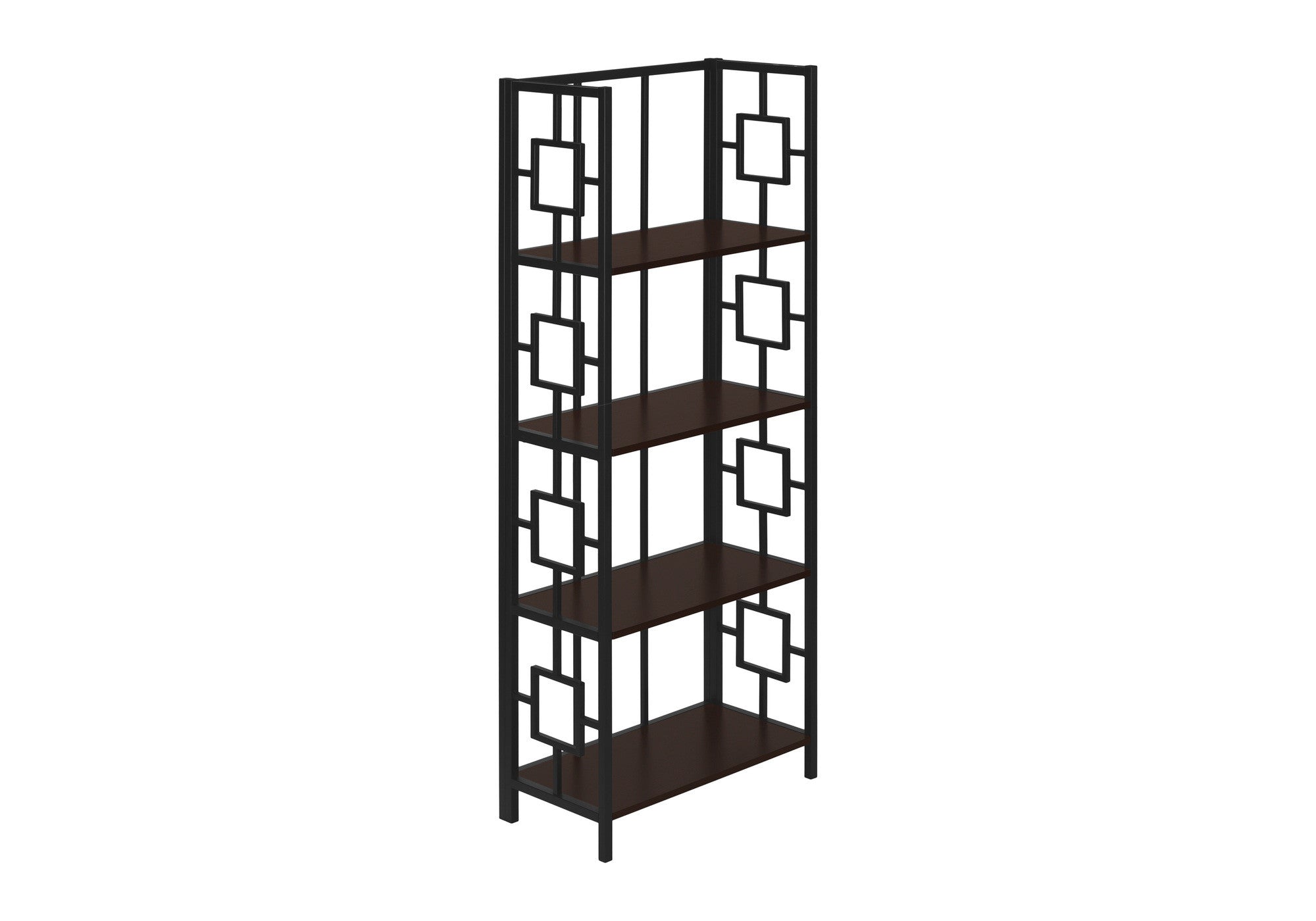 62" Espresso Metal Geometric Bookcase-Bookcases-DECOROLALA