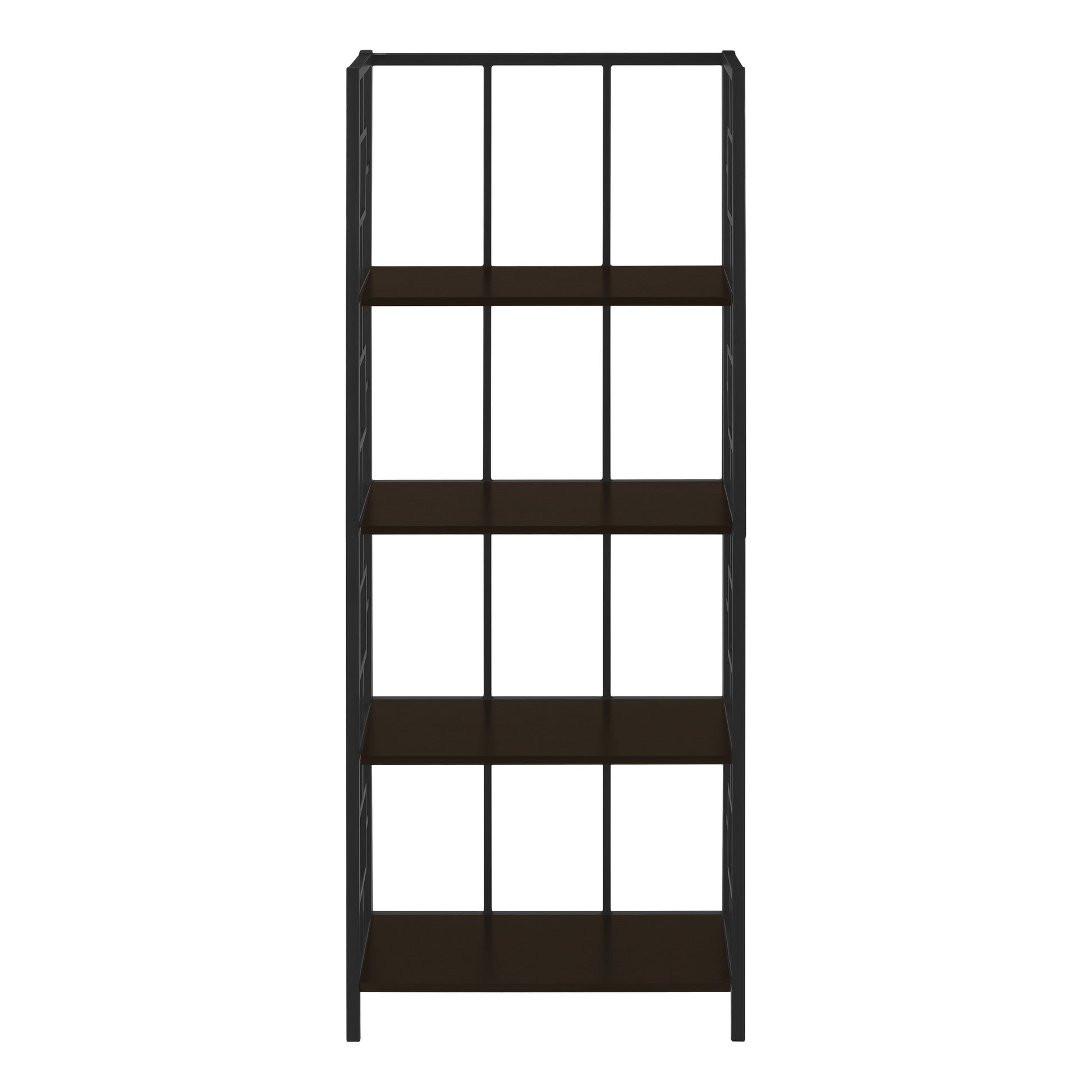62" Espresso Metal Geometric Bookcase-Bookcases-DECOROLALA