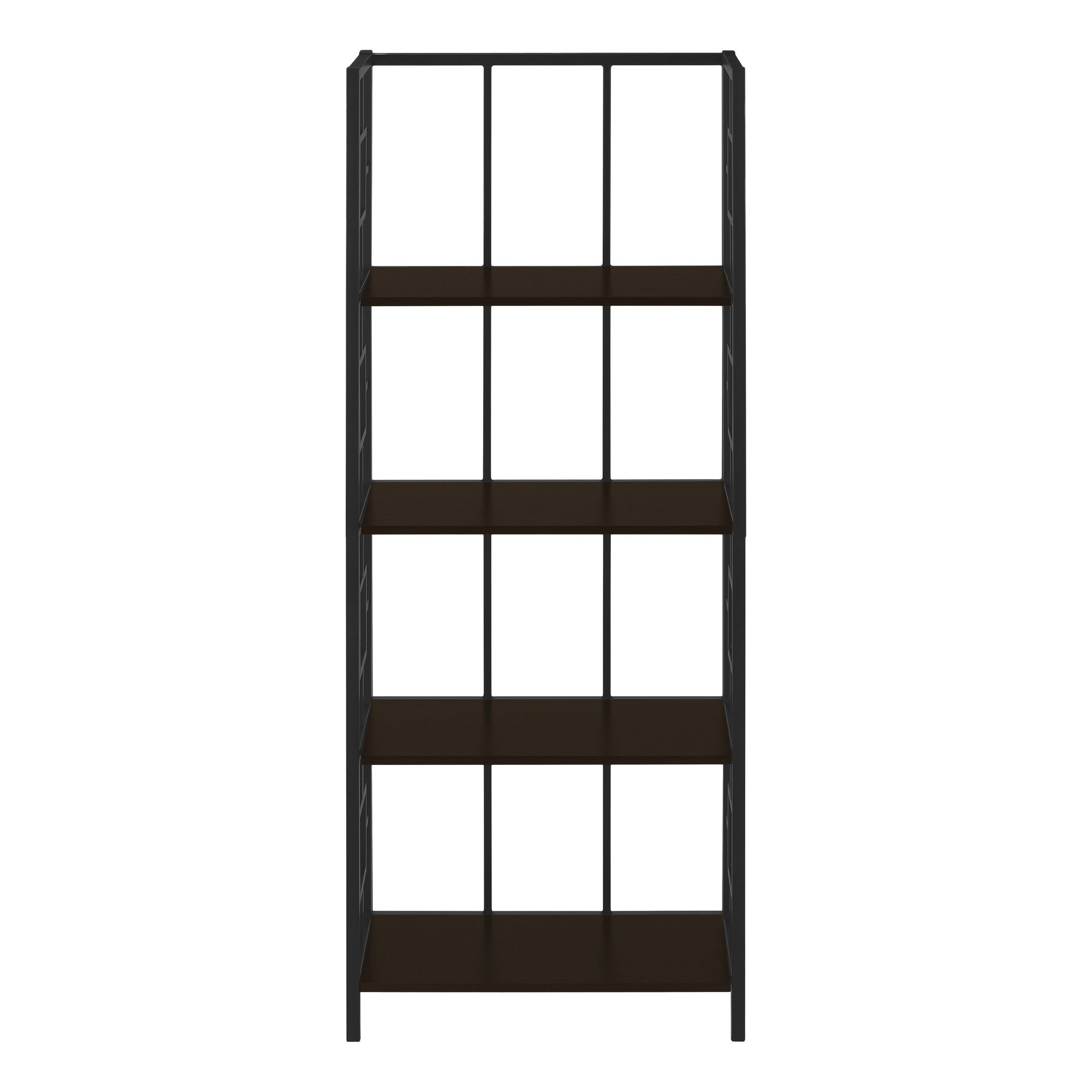62" Espresso Metal Geometric Bookcase-Bookcases-DECOROLALA