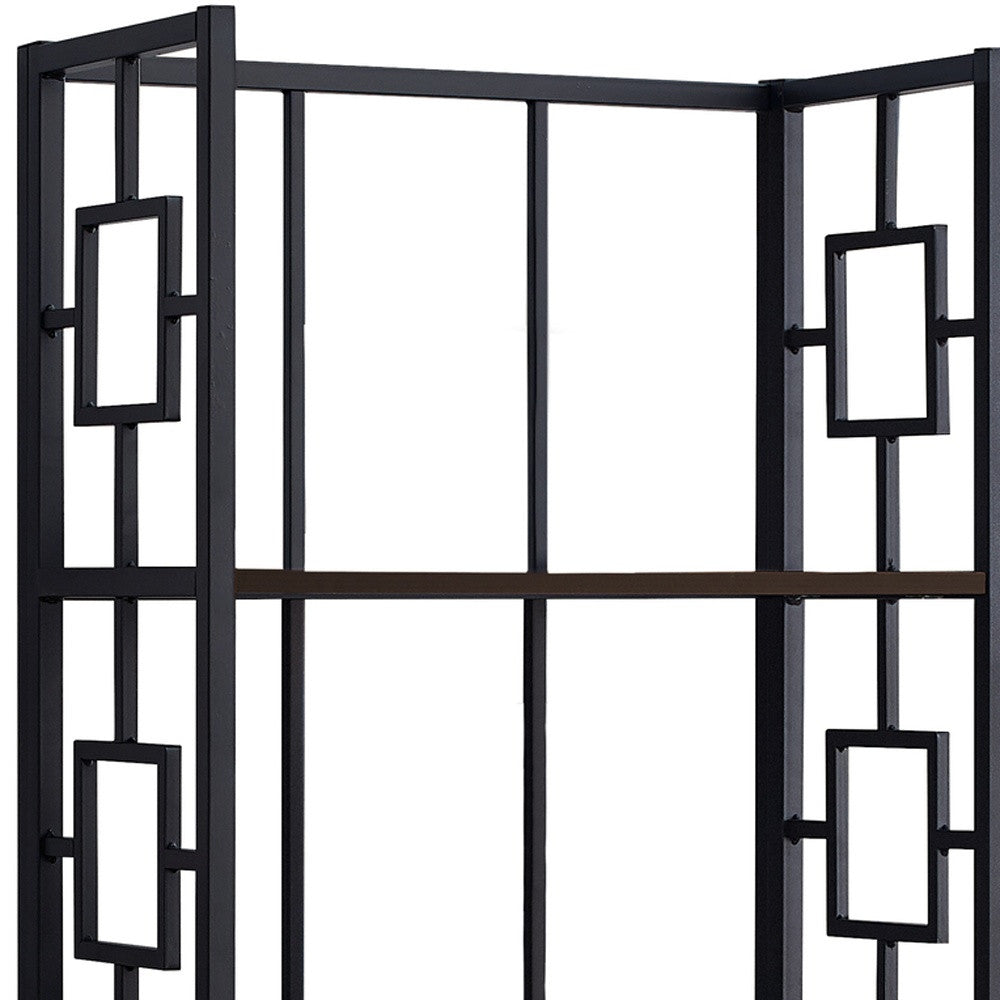 62" Espresso Metal Geometric Bookcase-Bookcases-DECOROLALA