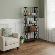 62" Espresso Metal Geometric Bookcase-Bookcases-DECOROLALA