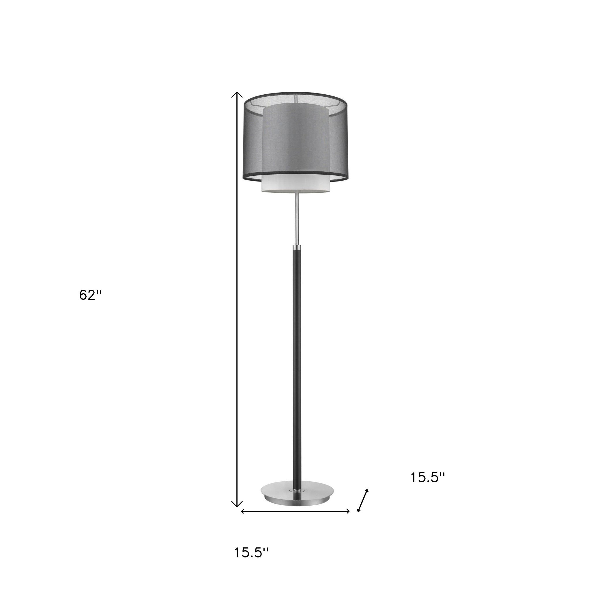 62" Floor Lamp With Black And White Fabric Drum Shade-Floor Lamps-DECOROLALA