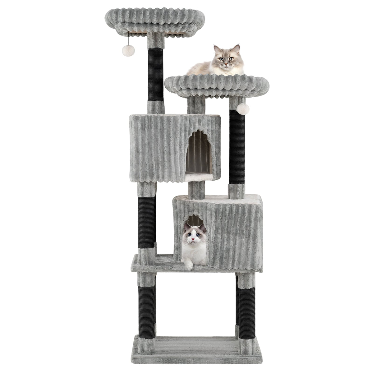 62 Inch Tall Cat Tower with Scratching Posts and Soft Flannel Covering-Light Gray-Cat Trees & Scratchers-DECOROLALA