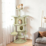 62" Multi-Level Cat Tree with 2 Condos and Hammock - Beige-Cats-DECOROLALA
