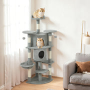 62" Multi-Level Cat Tree with 2 Condos and Hammock - Light Grey-Cats-DECOROLALA