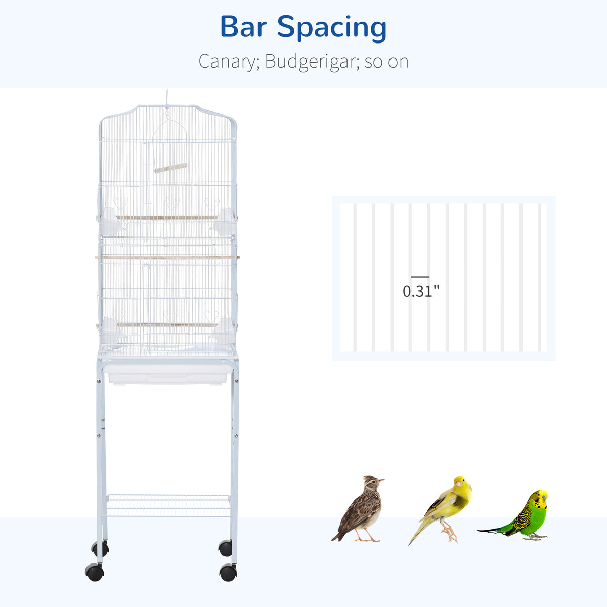 62" Rolling Bird Cage with Storage Shelf and Wheels - White-Birds-DECOROLALA