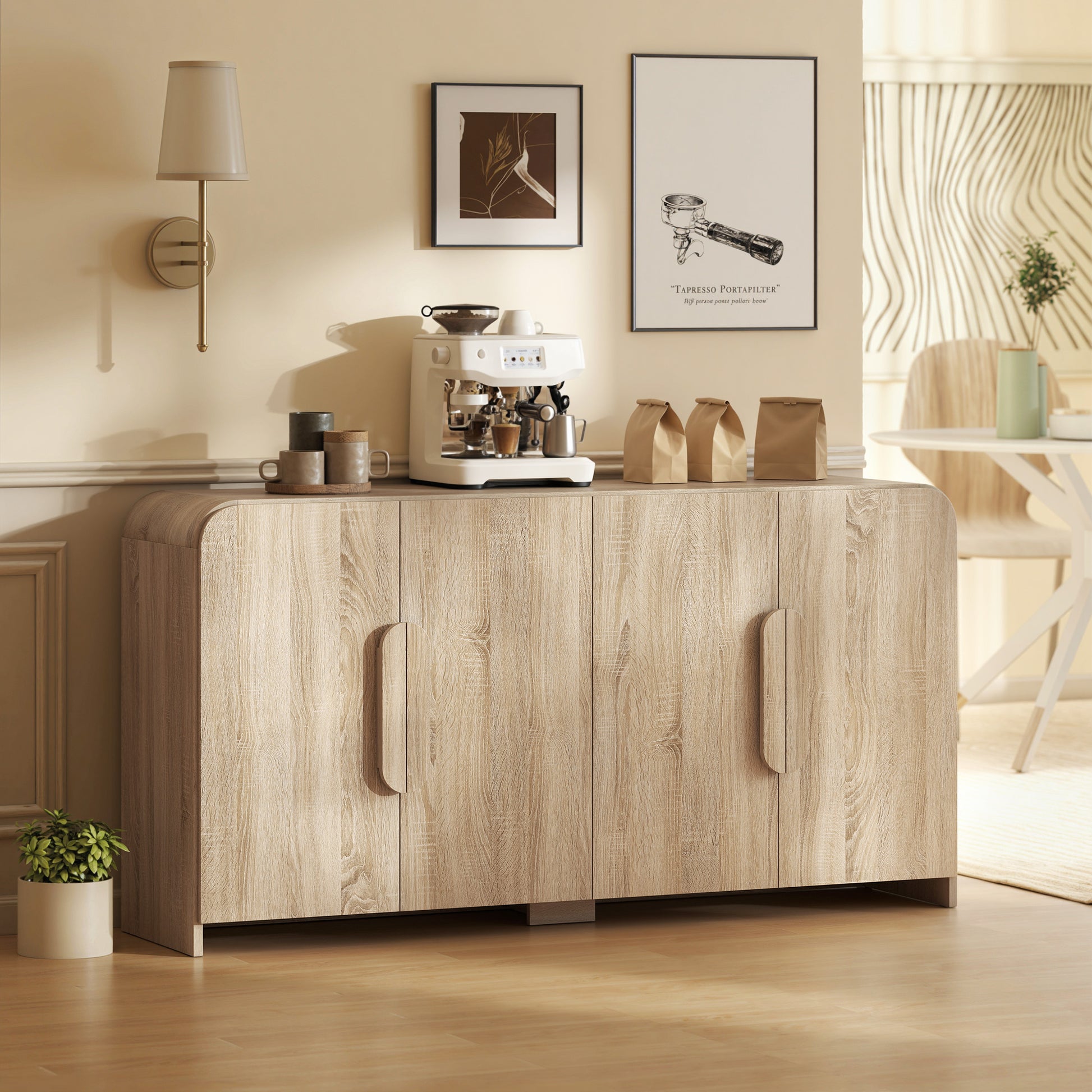 62" Sideboard Buffet Cabinet - Natural Wood Modern Storage-DECOROLALA