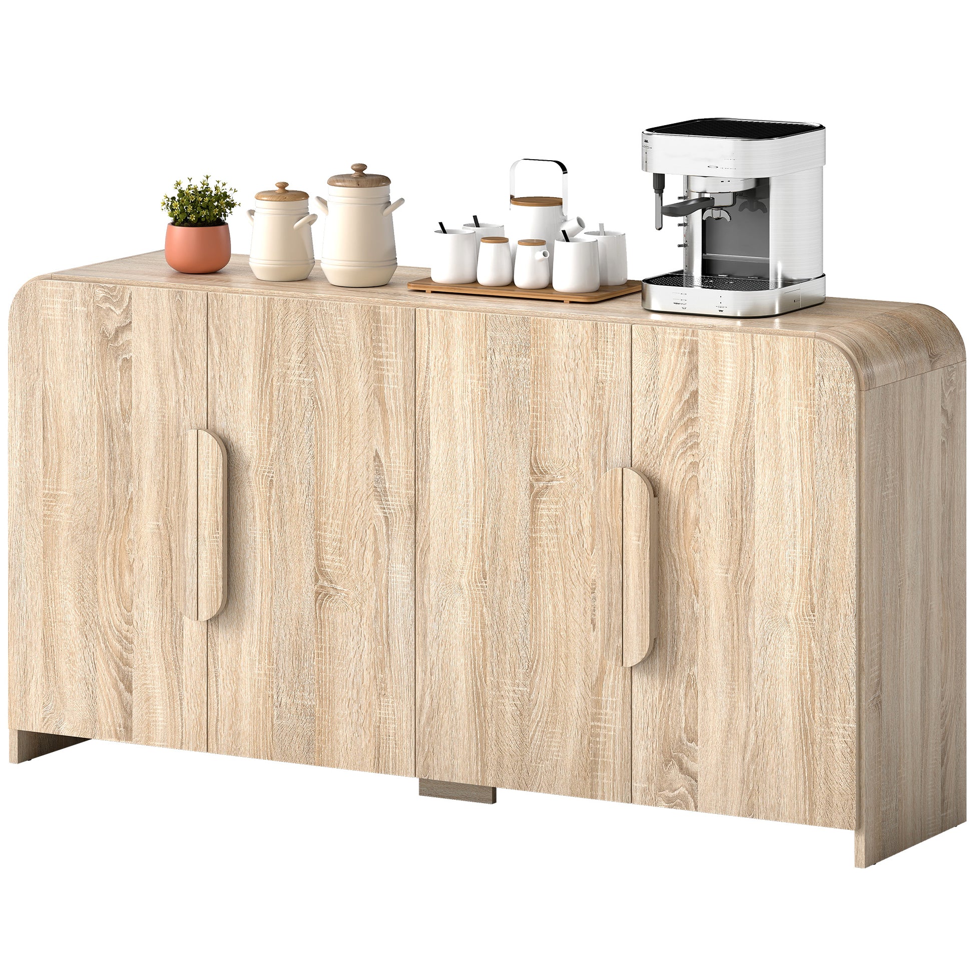 62" Sideboard Buffet Cabinet - Natural Wood Modern Storage-DECOROLALA