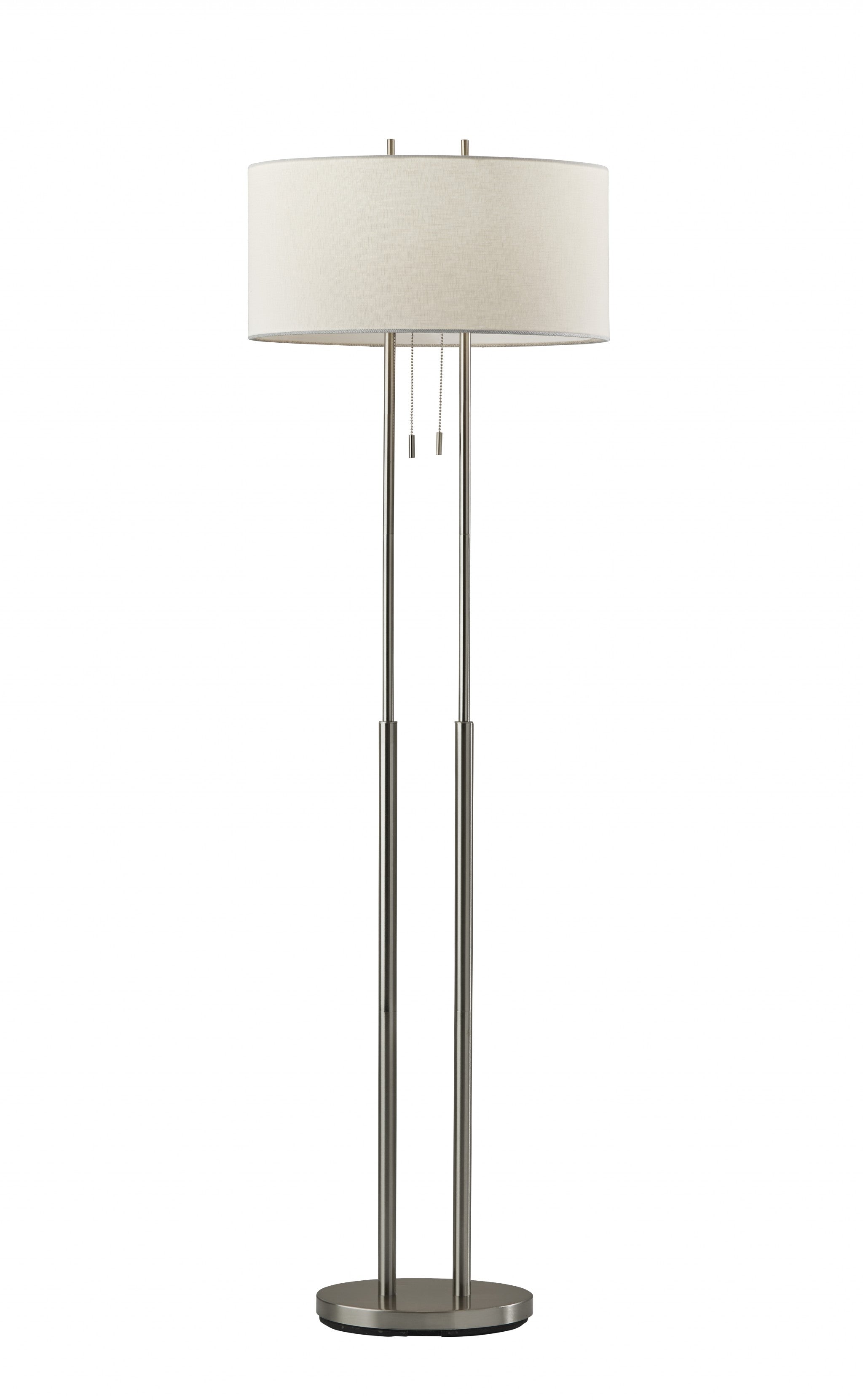 62" Silver Metal Task Floor Lamp With White Fabric Drum Shade-Floor Lamps-DECOROLALA