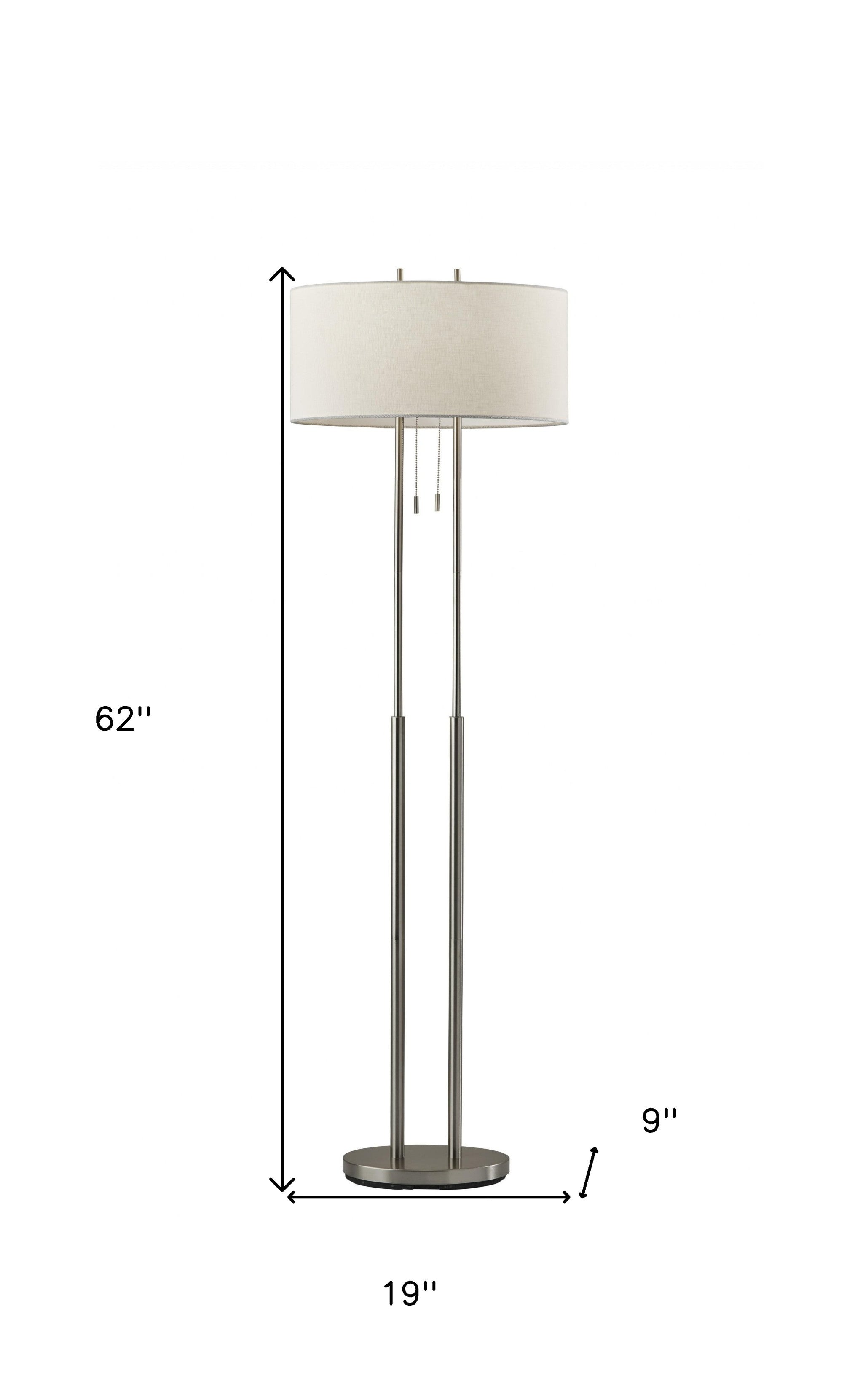 62" Silver Metal Task Floor Lamp With White Fabric Drum Shade-Floor Lamps-DECOROLALA