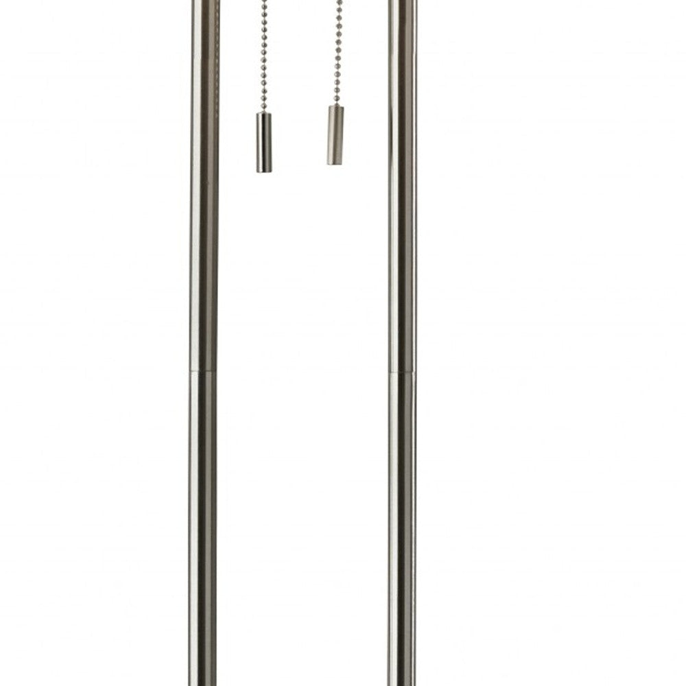 62" Silver Metal Task Floor Lamp With White Fabric Drum Shade-Floor Lamps-DECOROLALA