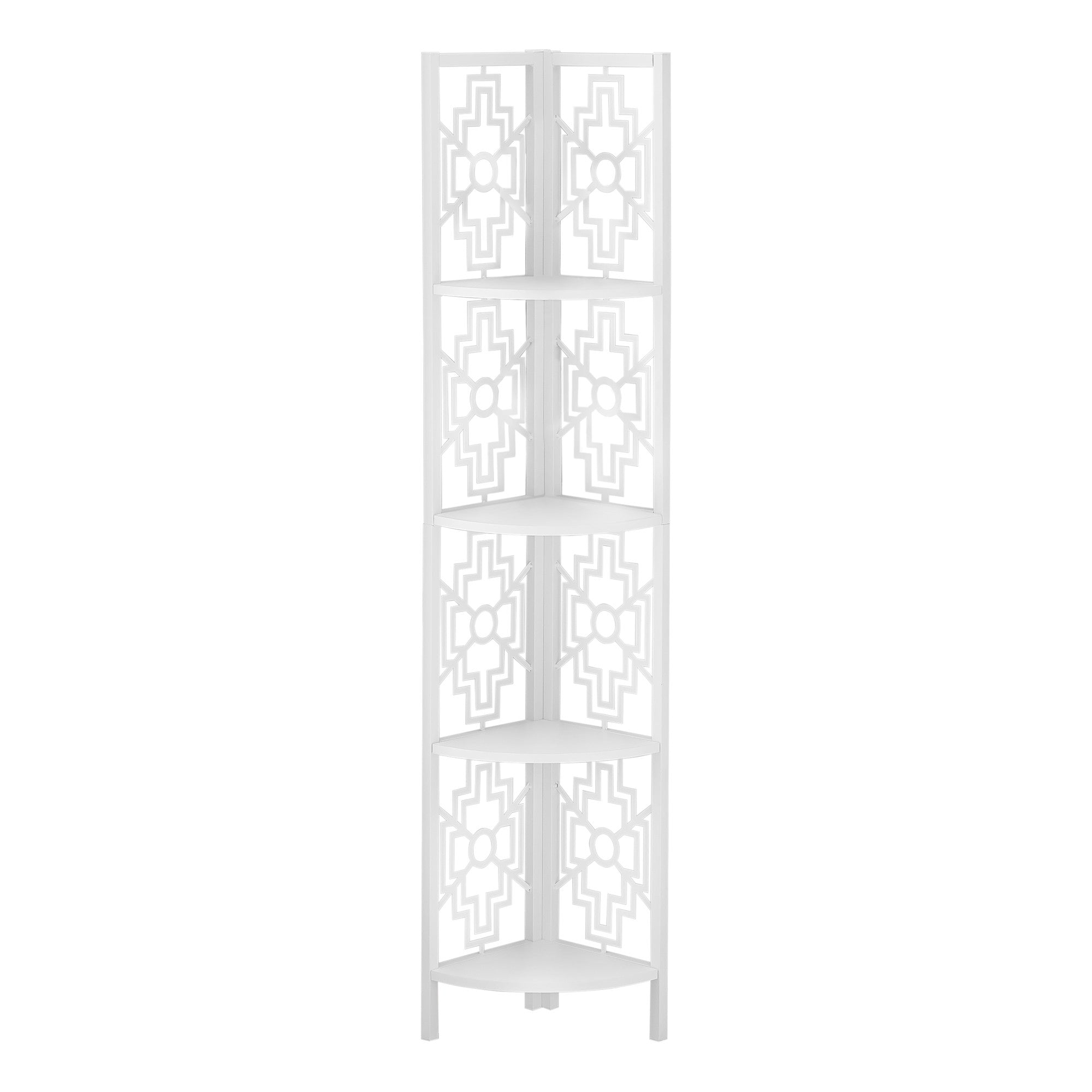62" White Metal Corner Bookcase-Bookcases-DECOROLALA