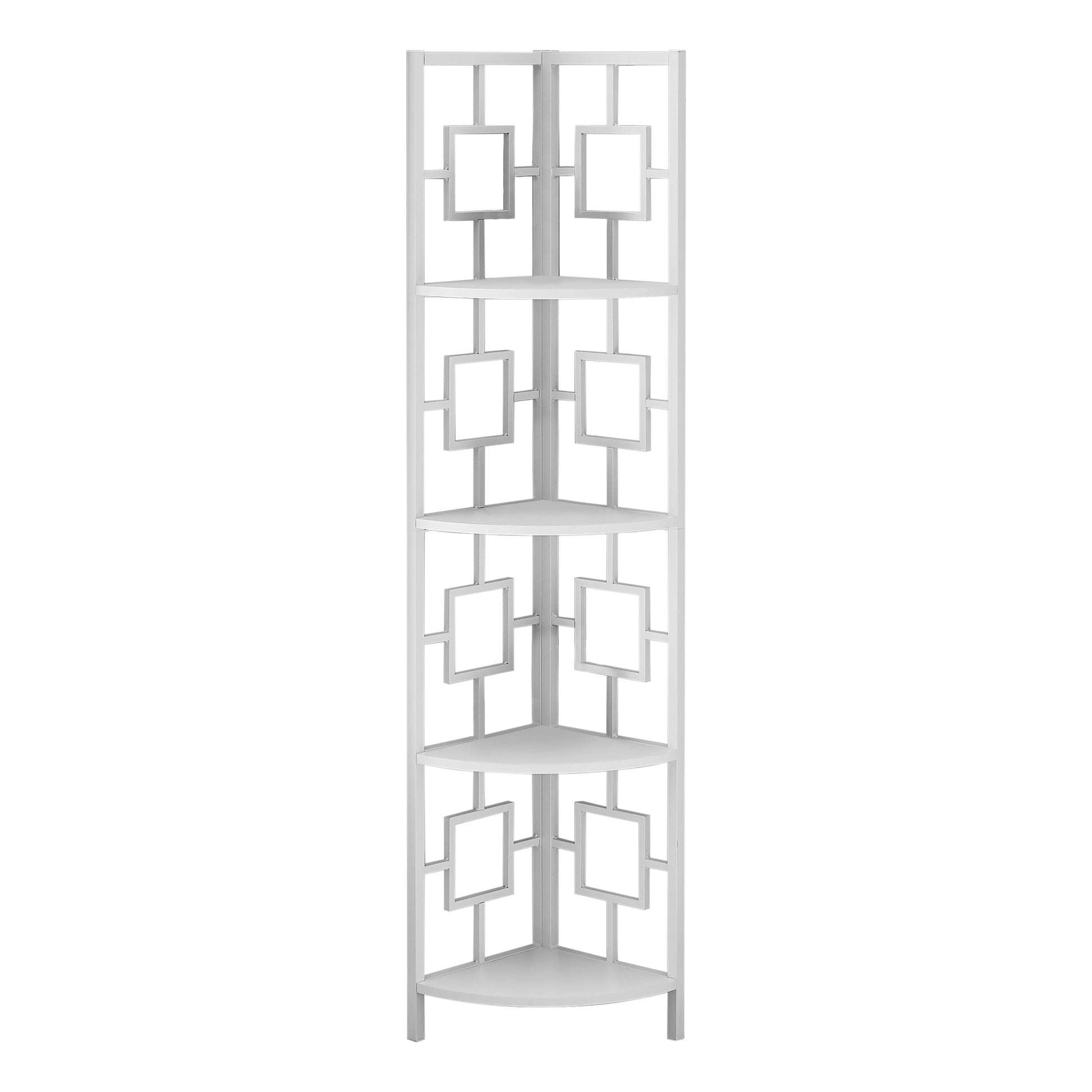 62" White Metal Corner Bookcase-Bookcases-DECOROLALA