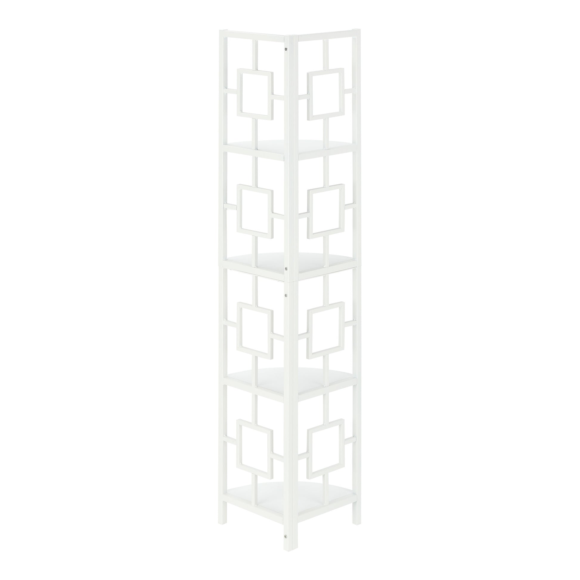 62" White Metal Corner Bookcase-Bookcases-DECOROLALA
