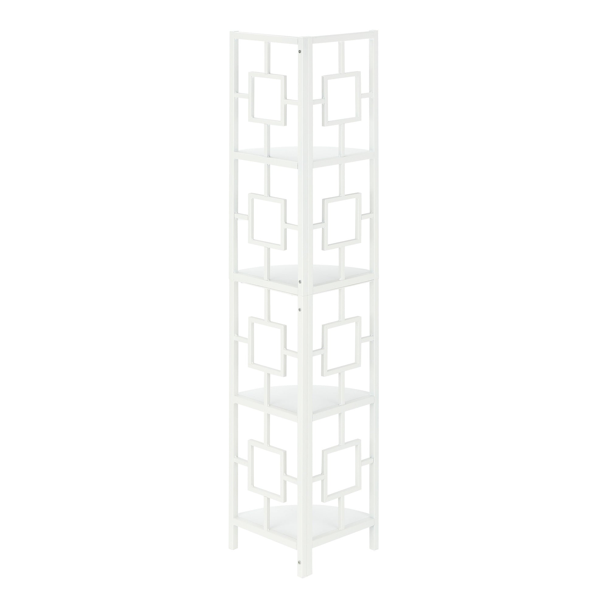 62" White Metal Corner Bookcase-Bookcases-DECOROLALA