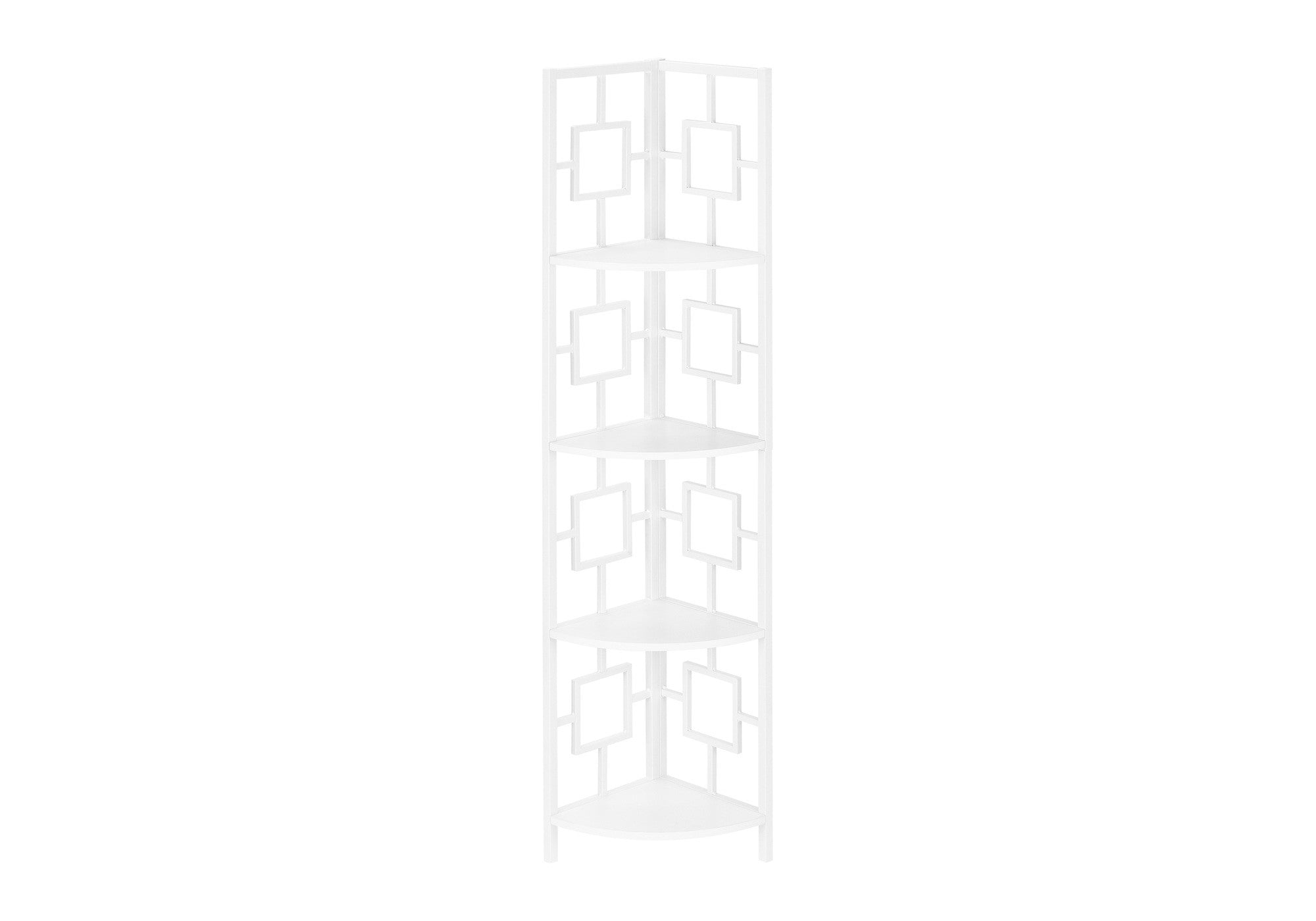 62" White Metal Corner Bookcase-Bookcases-DECOROLALA