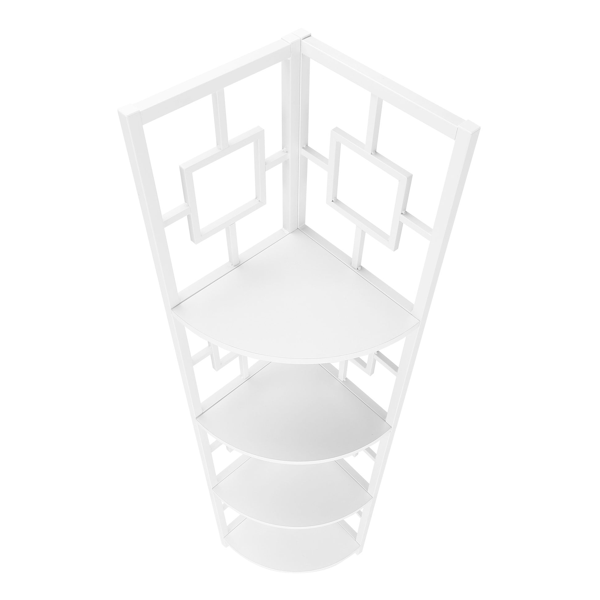 62" White Metal Corner Bookcase-Bookcases-DECOROLALA