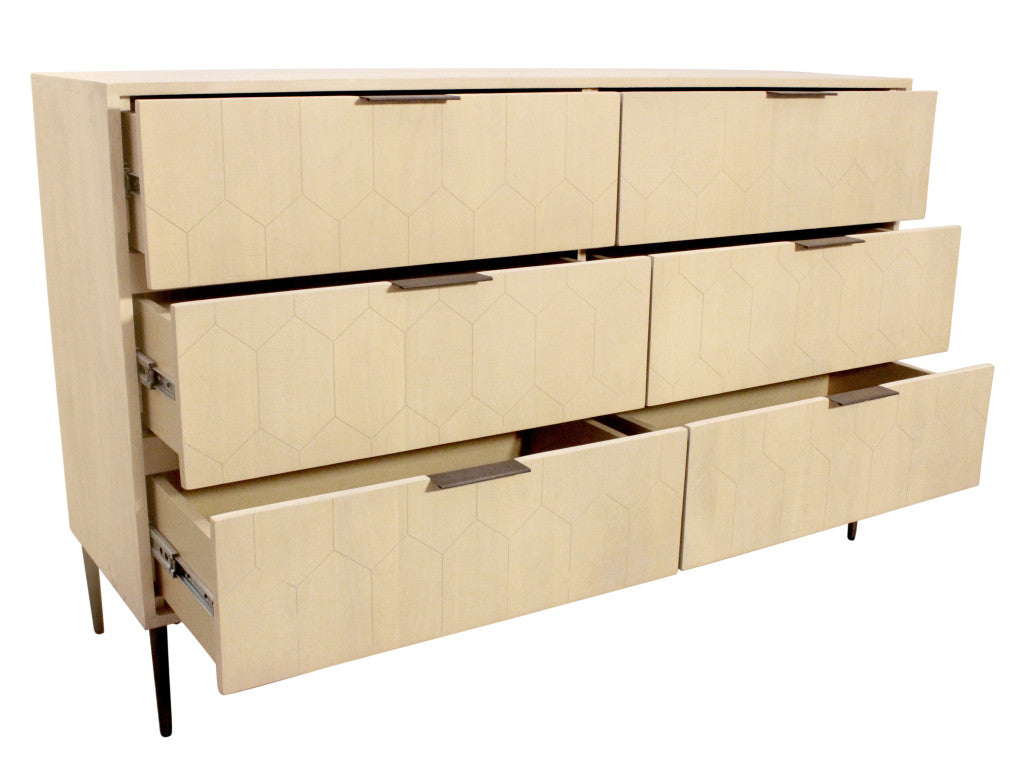 56" Natural Solid Wood Six Drawer Dresser-Dressers-DECOROLALA