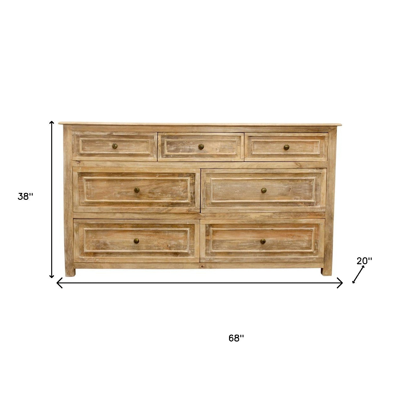 68" Natural Solid Wood Seven Drawer Dresser-Dressers-DECOROLALA