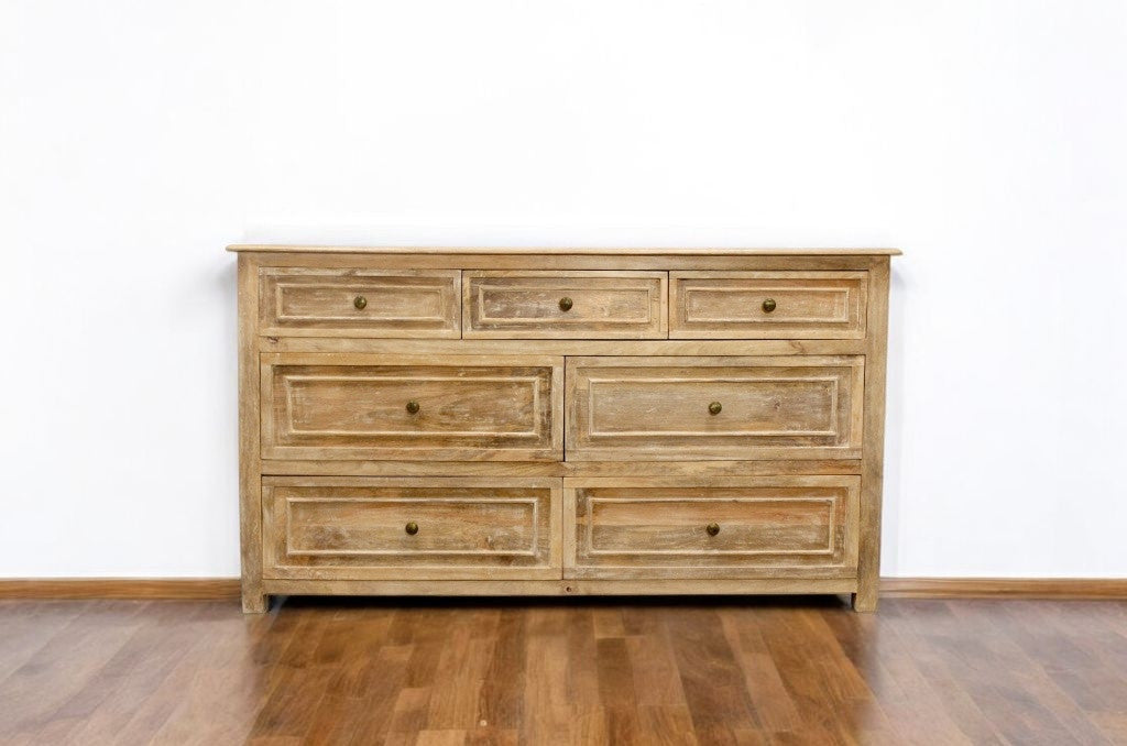 68" Natural Solid Wood Seven Drawer Dresser-Dressers-DECOROLALA