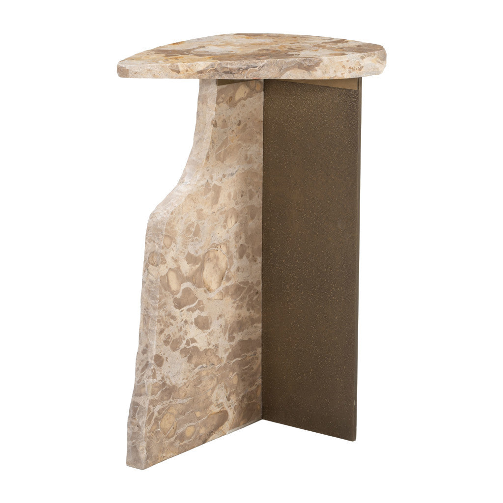 24" Beige Marble Pedestal End Table-End-Side Tables-DECOROLALA